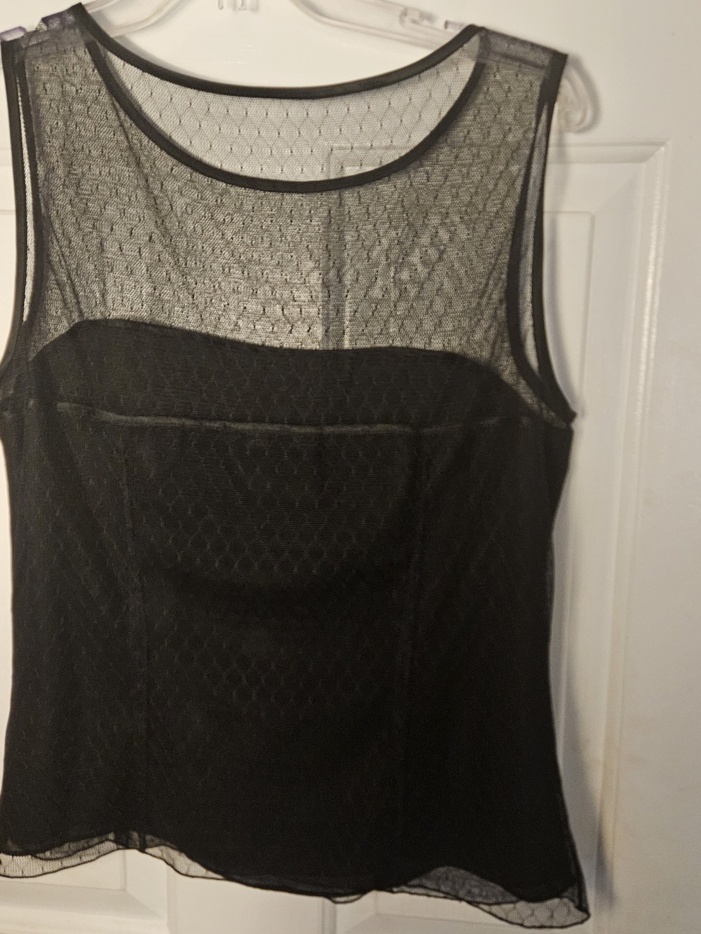 Pamela Dennis Black Sheer Overlay Sleeveless Top